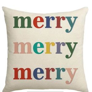 Double Sided Christmas Pillowcase Merry Merry 17.7*17.7 Inch Linen Blend Pillow